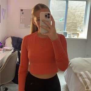 Aerie red-orange workout long sleeve top